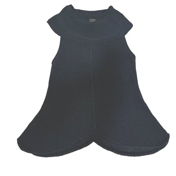 PURE HANDKNIT Rolled Hem Knit Tunic Top S/M Black Off Shoulder Sweater Artisan - Picture 7 of 8